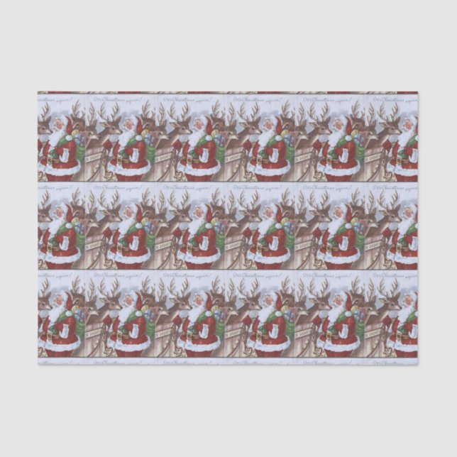 Vintage Christmas Santa Holiday reindeer tiled Tissue Paper (Front)
