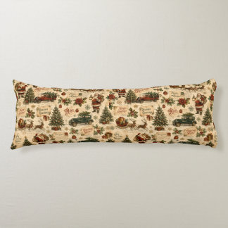 Vintage Christmas Santa & Holly Pattern Body Cushion