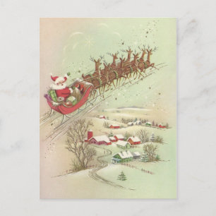 Vintage Christmas Santa In Sleigh Holiday Postcard