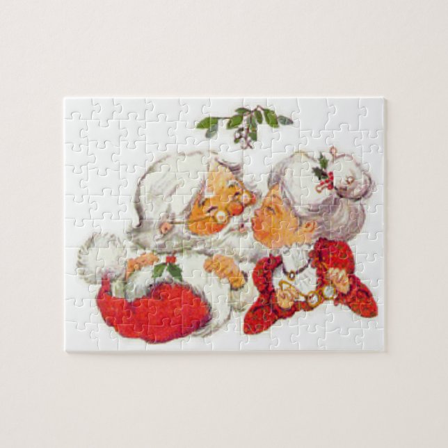 Vintage Christmas Santa Kissing Mrs Claus Jigsaw Puzzle (Horizontal)
