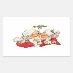 Vintage Christmas Santa Kissing Mrs Claus Rectangular Sticker