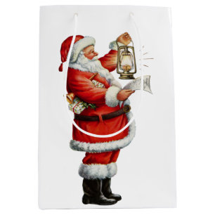 Vintage Christmas Santa Medium Gift Bag