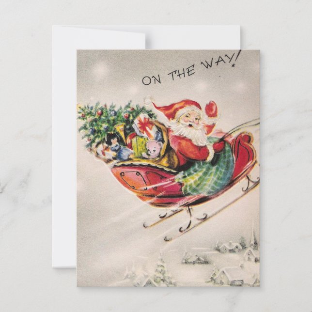 Vintage Christmas Santa On His Way Holiday Card (Front)