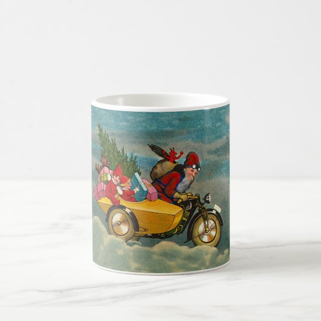 Vintage Christmas Santa on motorbike Coffee Mug (Center)