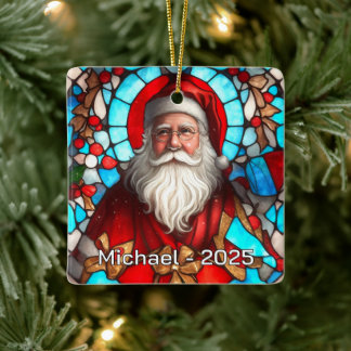 Vintage Christmas Santa Portrait Ceramic Ornament