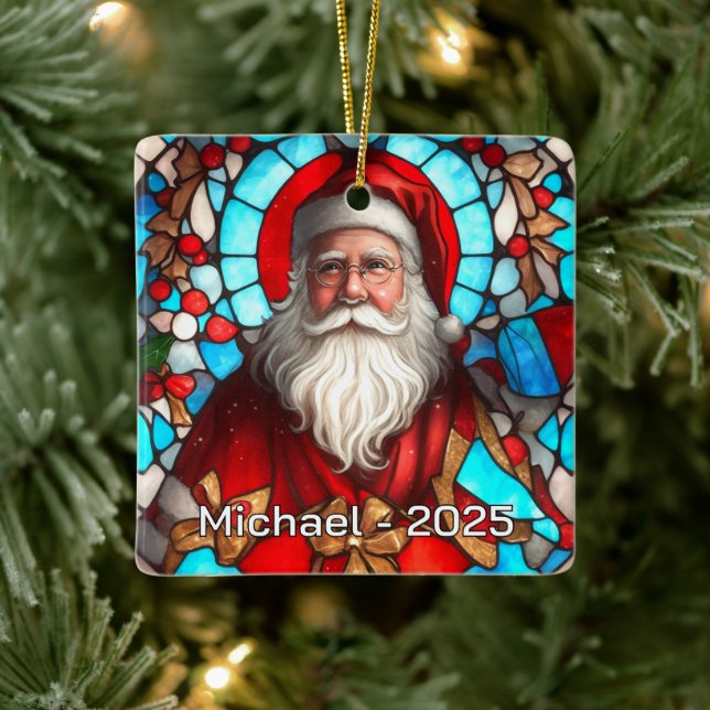 Vintage Christmas Santa Portrait Ceramic Ornament (Tree)