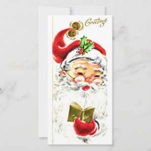 Vintage Christmas Santa Reading Holiday Card