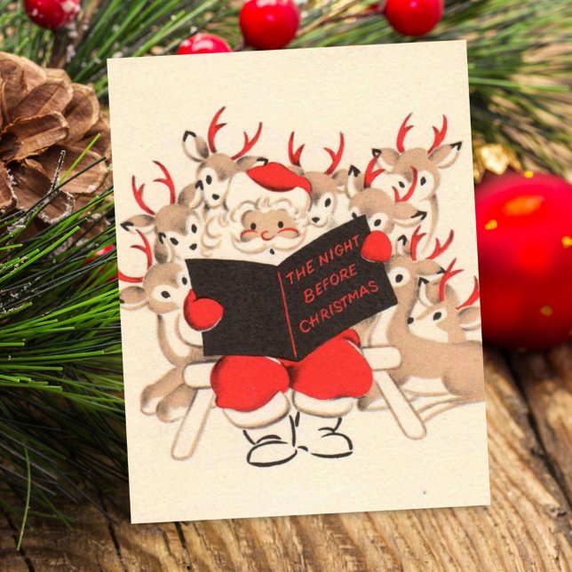 Vintage Christmas Santa Reading To Reindeer Holiday Card (Creator Uploaded)