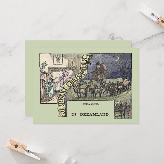 Vintage Christmas Santa Reindeer and Children   Card (Front/Back In Situ)