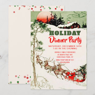 Vintage Christmas Santa Reindeer Dinner Party Invitation