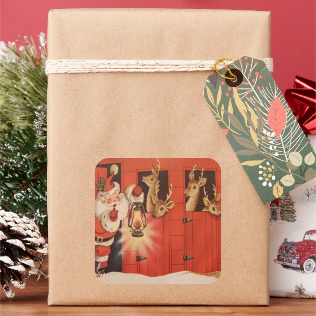 Vintage Christmas Santa reindeer Holiday sticker (Holiday)