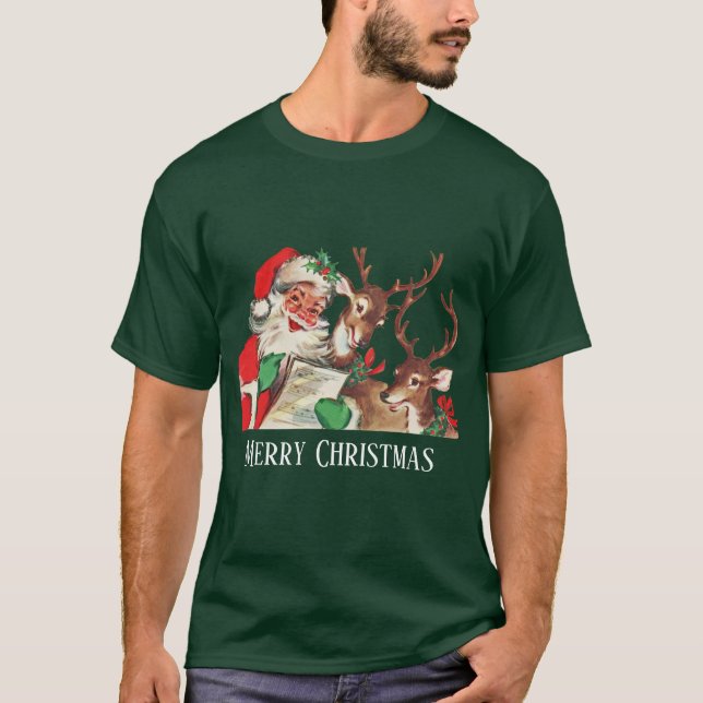 vintage Christmas Santa reindeer T-Shirt (Front)
