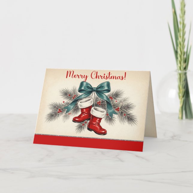 Vintage Christmas Santa’s Boots & Bows Holiday Card (Front)