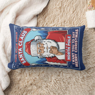 Vintage Christmas Santa Says Merry Christmas Lumbar Cushion