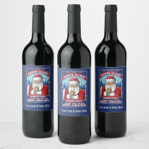 Vintage Christmas Santa Says Merry Christmas Wine Label