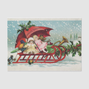 Vintage Christmas Santa Special Sled and Toys Tissue Paper