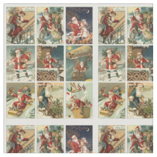 Vintage Christmas Santa Tiled Image Fabric