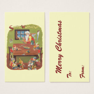 Vintage Christmas Santa with Elves in the Workshop