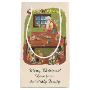 Vintage Christmas Santa with Elves in the Workshop Small Gift Bag