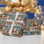 Vintage Christmas Santa with Reindeers & Presents  Wrapping Paper<br><div class="desc">Vintage Christmas illustration</div>