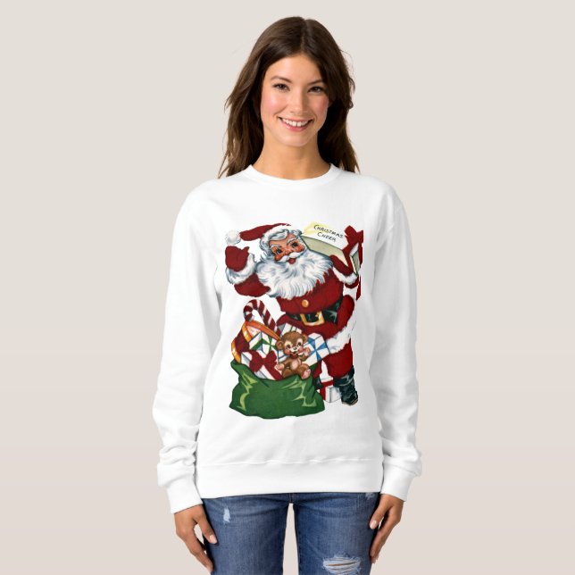 Vintage Christmas Santa womens Holiday sweatshirt (Front Full)