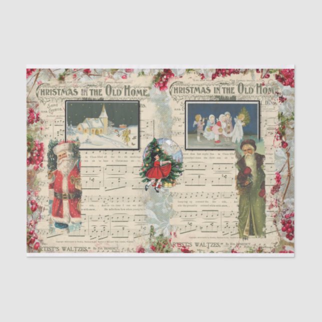 Vintage Christmas Santas, Children, Musical Notes  Tissue Paper (Front)