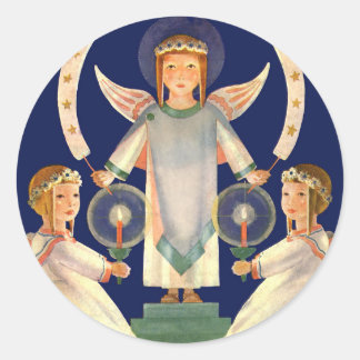 Vintage Christmas, Scandinavian Santa Lucia Angels Classic Round Sticker
