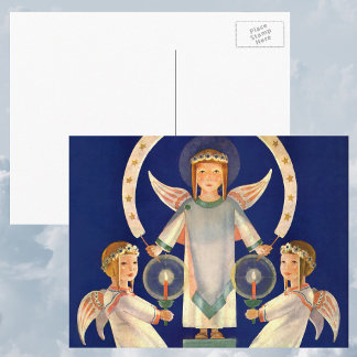 Vintage Christmas, Scandinavian Santa Lucia Angels Holiday Postcard