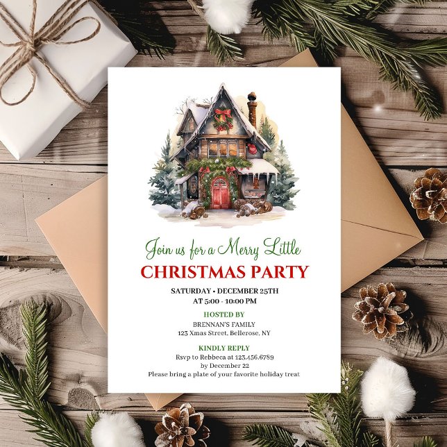 Vintage Christmas scene holiday party invitation (Playful Christmas scene holiday party invitation

)