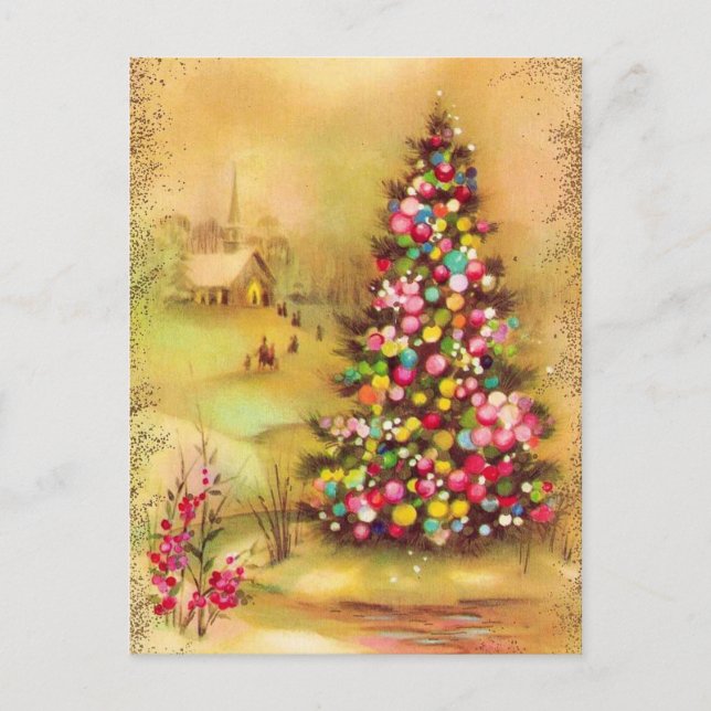 Vintage Christmas Scene Holiday Postcard (Front)