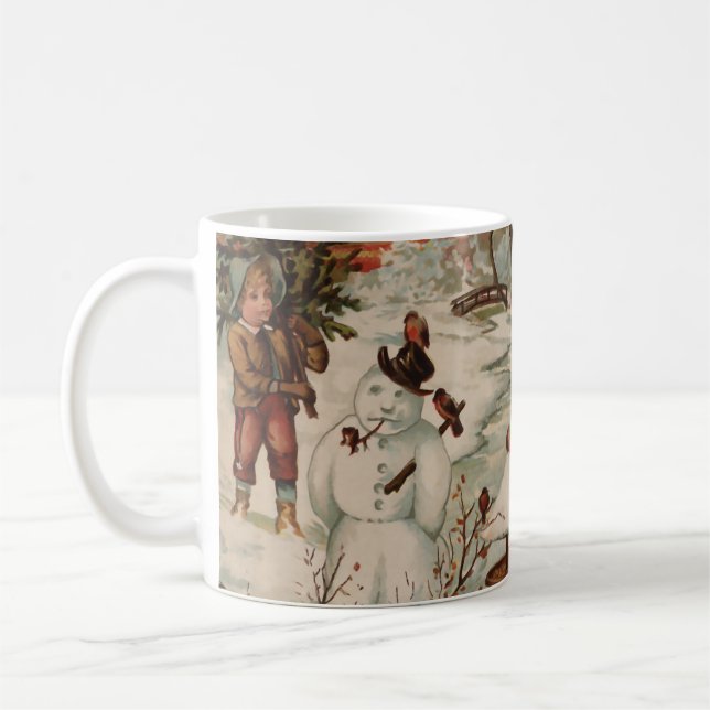 Vintage Christmas scene ice skating Coffee Mug (Left)
