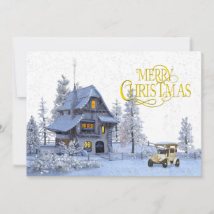 Vintage Christmas scene Merry Christmas and Photo Holiday Card