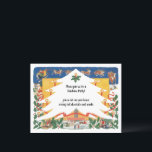 Vintage Christmas Scene with Santa Claus Postcard<br><div class="desc">Vintage illustration Christmas holiday image featuring Santa Claus flying his sleigh with reindeer. A cute out of a Christmas Tree with candles and holly.</div>
