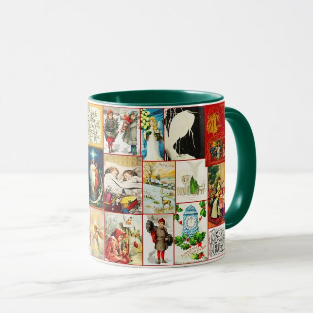 Vintage Christmas Scenes and Themes Collage Mug (Front Right)