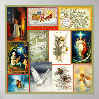 Vintage Christmas Scenes and Themes Collage Poster