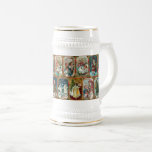 Vintage Christmas Scenes in Ornate Gold Borders Beer Stein<br><div class="desc">Festive and colourful vintage repeating holiday pattern featuring restored Victorian greeting card illustrations depicting scenes of Father Christmas and children,  each framed in ornate,  Gothic stained glass style ornamental gold borders.</div>