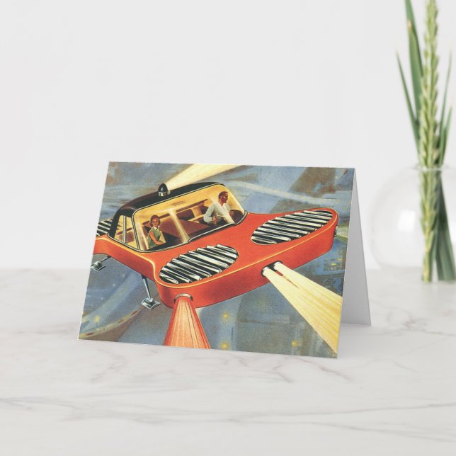 Vintage Christmas, Science Fiction Futuristci Car Holiday Card (Front)