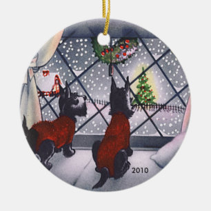 Vintage Christmas Scottie Puppies Custom Dated Ceramic Tree Decoration