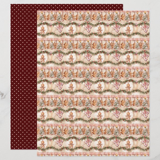Vintage Christmas Scrapbook Paper (Front/Back)