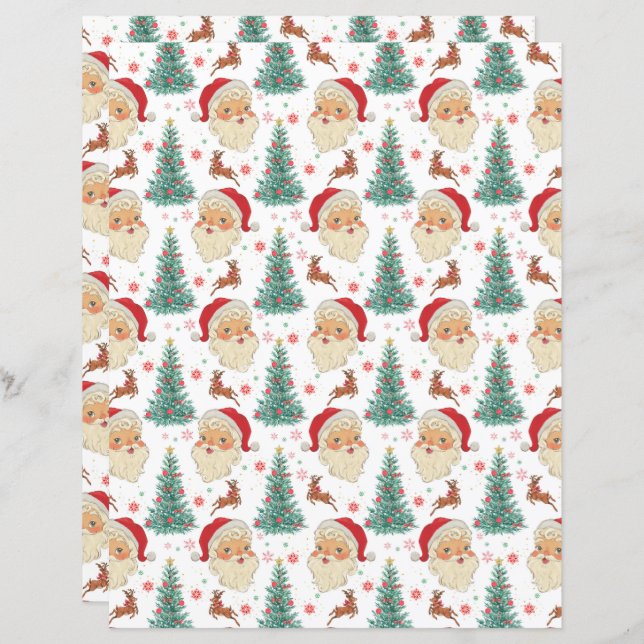 Vintage Christmas Scrapbook Paper in White (Front/Back)