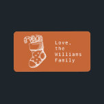 Vintage Christmas Script Burnt Orange Gift Label<br><div class="desc">Christmas gift sticker with a lovely vintage Christmas stocking image and your personal text and family or business name in stylish script and modern typography on a burnt orange background. Simply add your message. Exclusively designed for you by Happy Dolphin Studio. If you need any help or matching products please...</div>
