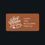 Vintage Christmas Script TerraCotta Gift Label<br><div class="desc">Christmas gift sticker with a lovely vintage Christmas image and the your personal text and family or business name in stylish script and modern typography on a terracotta background. Simply add your message. Exclusively designed for you by Happy Dolphin Studio. If you need any help or matching products please contact...</div>