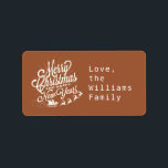 Vintage Christmas Script TerraCotta Gift Label<br><div class="desc">Christmas gift sticker with a lovely vintage Christmas image and the your personal text and family or business name in stylish script and modern typography on a terracotta background. Simply add your message. Exclusively designed for you by Happy Dolphin Studio. If you need any help or matching products please contact...</div>