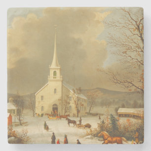 Vintage Christmas Services Painting Stone Coaster