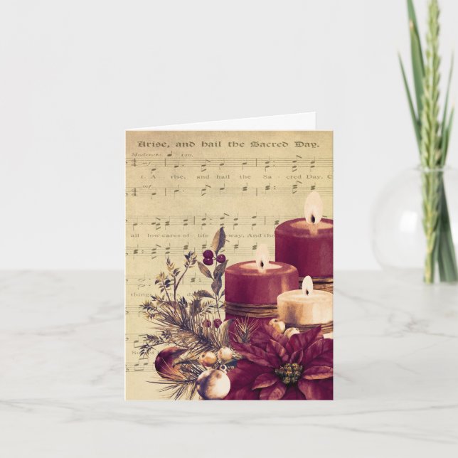 Vintage Christmas Sheet Music & Candle Arrangememt Holiday Card (Front)