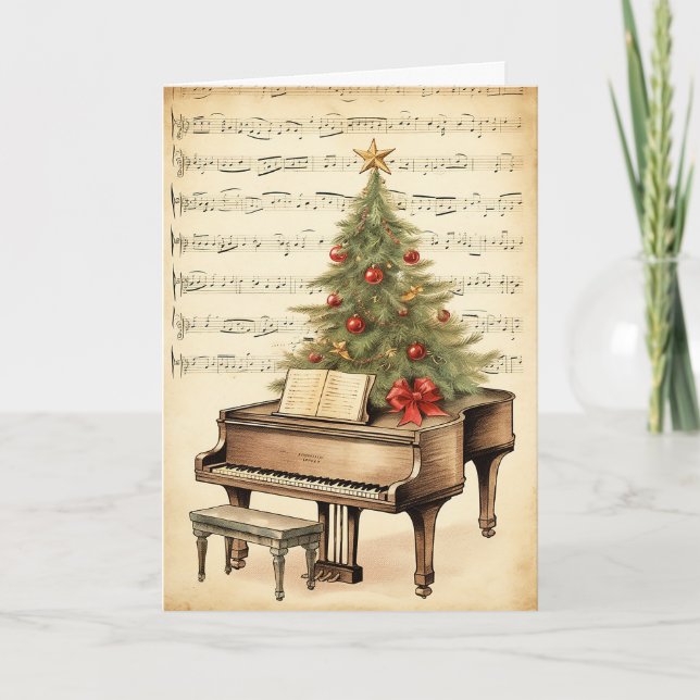 Vintage Christmas Sheet Music Grand Piano Holiday Card (Front)