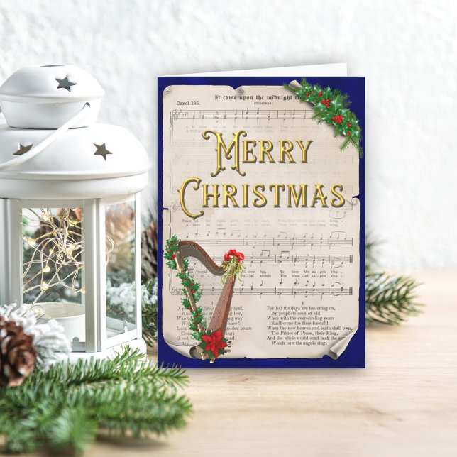 Vintage Christmas Sheet Music Harp Holiday Card (Creator Uploaded)