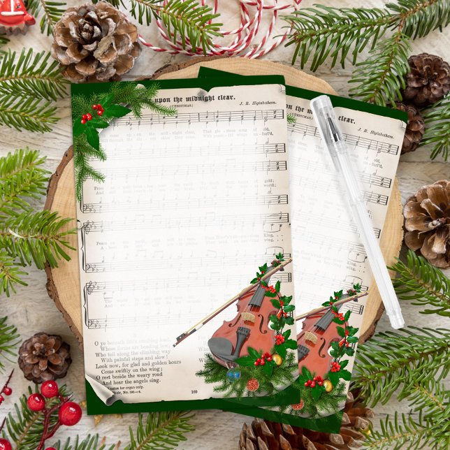 Vintage Christmas Sheet Music with Festive Violin Stationery (Creator Uploaded)