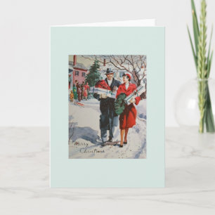 Vintage Christmas Shoppers Greeting Card
