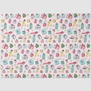 Vintage Christmas Shopping Cute Hand-Drawn Gifts Tissue Paper